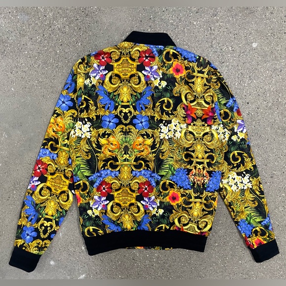 NWT Denim & Flower Ricky Singh Full Zip Floral Bomber Jacket Gold/Black Versace - Picture 7 of 14